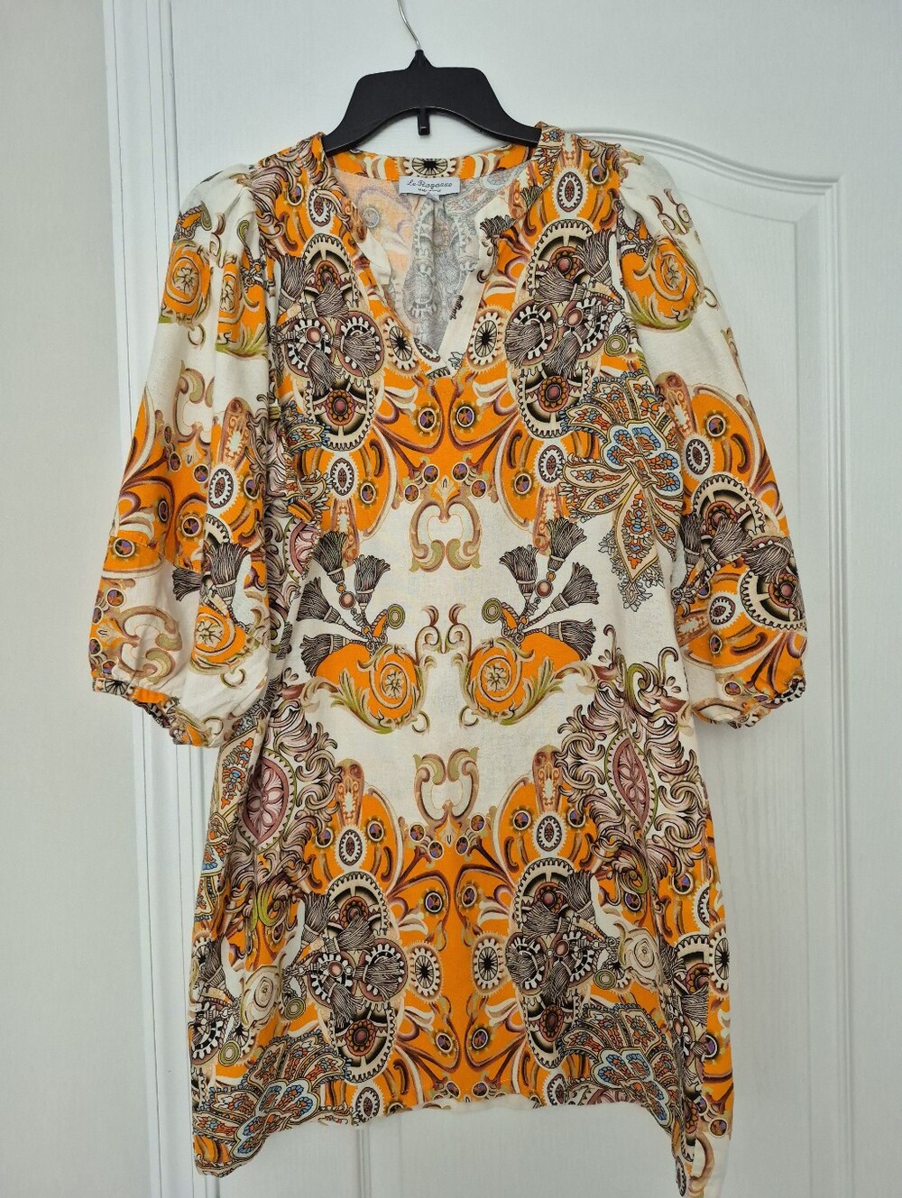 Le Ragazze  Orange & Cream V-Neck Tunic Dress Size L